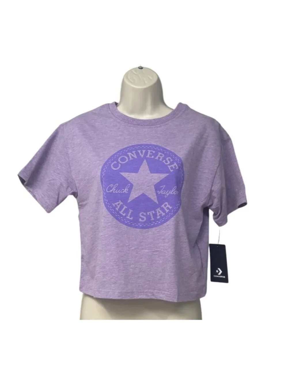 Converse Big Girls Boxy-Fit Patch Logo Graphic T-Shirt, Violet Star Heather, Sz.
